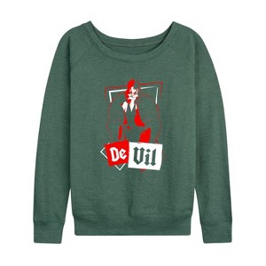 Women's - Disney Villains - De Vil Lightweight French Terry Wide Neck Long Sleeve Shirt - 1 of 4