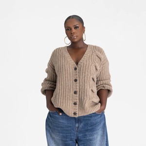 KBB by KAHLANA Women's 'The Cable Mix Cardi' - Tan - 1 of 3