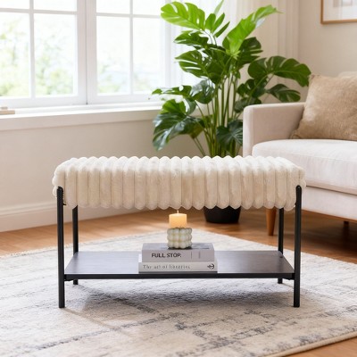 Homy Casa Upholstered Bench with Shelf, White