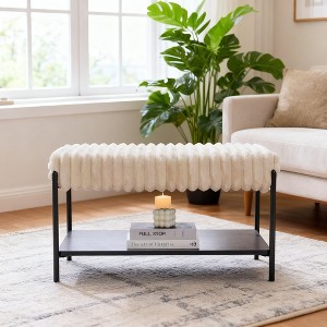 Homy Casa Upholstered Bench with Shelf, White - 1 of 4