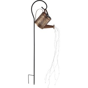 Moonelit Creations Solar LED Watering Can Landscape Light Stake Gold - 1 of 4