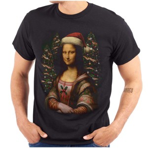 Christmas Mona Lisa Santa Claus Graphic T Shirt Men or Women Brisco Brands - 1 of 4