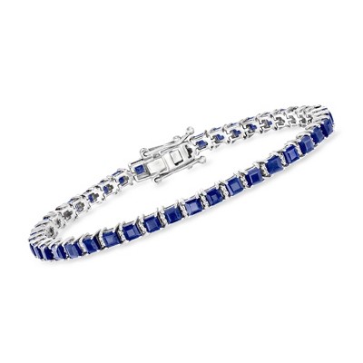 Ross-Simons 10.00 ct. t.w. Sapphire and .31 ct. t.w. Diamond Tennis Bracelet in Sterling Silver