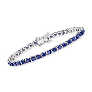 Ross-Simons 10.00 ct. t.w. Sapphire and .31 ct. t.w. Diamond Tennis Bracelet in Sterling Silver - 1 of 3