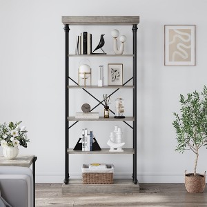6-Tier Industrial Bookshelf, 73.6" Tall Rustic Bookcase with Metal Frame, Vintage Wood Shelf for Home & Office - 1 of 4
