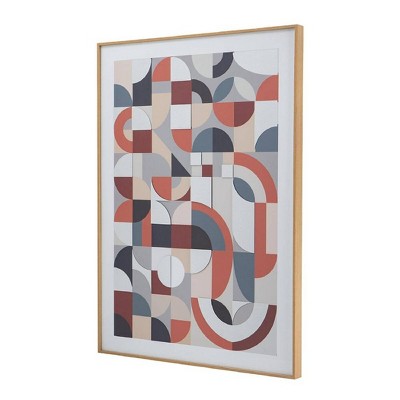 Multicolor Abstract Geometric Framed Mirror Art 23.8" x 33.6"