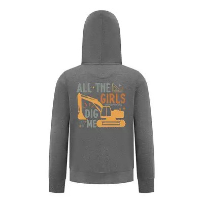 Everyday Kids All the Girls Dig Me Boys Zip Up Hoodie – Funny Construction Truck Sweatshirt