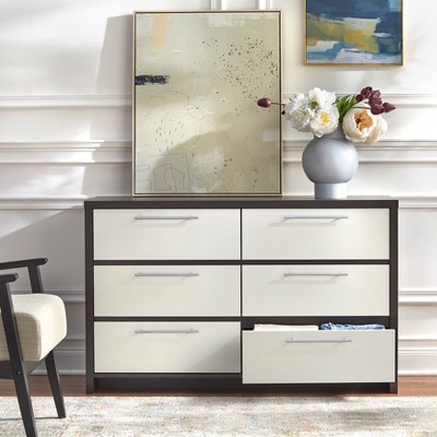 White and Espresso 6-Drawer Chest with Chrome Handles