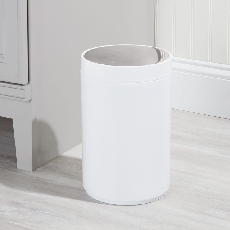 mDesign Plastic Small Round Trash Can Wastebasket, Swing Lid, 2 of 7