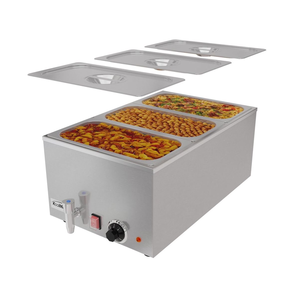 Koolmore 6 Qt. Three-Section Electric Countertop Food Warmer With Faucet - thumbnail 4