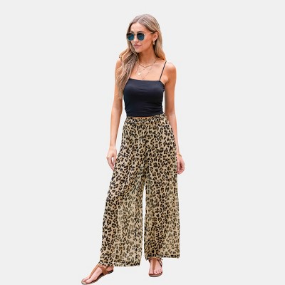 Women's Leopard Print Wide Leg Beach Cover-Up Pant - Cupshe