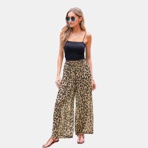 Women's Leopard Print Wide Leg Beach Cover-Up Pant - Cupshe - 1 of 4