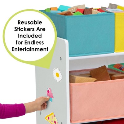White and Multicolor Kids Stackable Toy Organizer with Storage Bins