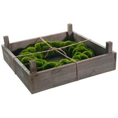 Allstate Floral 14" Wood Frame Box with Green Moss Artificial Christmas Wreath