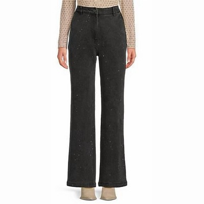 Women's Denim Rhinestone High Rise Wide Leg Jeans - SKIES ARE BLUE