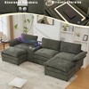 124" U-Shaped Modular Sectional Sofa with Chenille Upholstery, Storage Console, Wireless Charging, Bluetooth Speakers, Cup Holders, Movable Footstools - 3 of 4