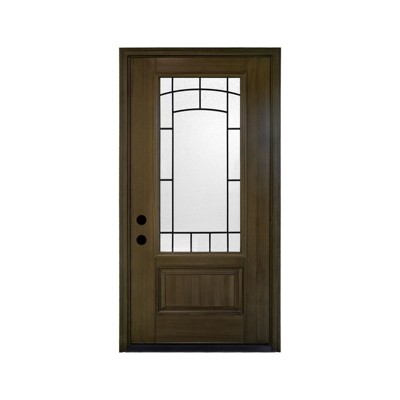 36 x 80 Smooth Fiberglass Entry Door, Vinyl Frame, Smooth Brush Dark Brown, 3/4 View Frosted Glass