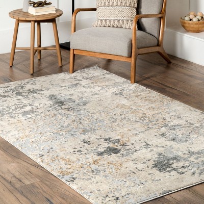 Chastin Beige and Gray Abstract Round Synthetic Rug