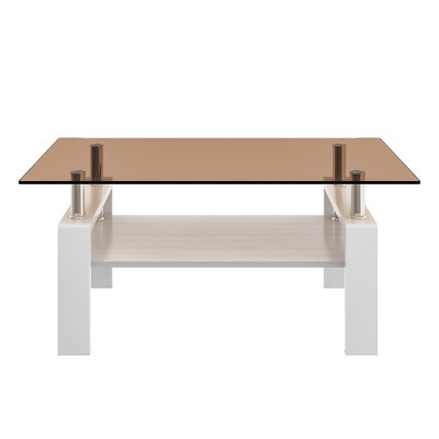 Dolonm Rectangle Glass Coffee Table, Coffee Table, Modern Side Center Tables for Living Room, Living Room Furniture