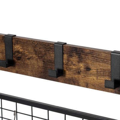Vintage Brown and Black Metal Hall Tree with Storage and Hooks