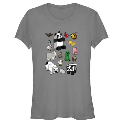 Juniors Womens Minecraft Overworld Mobs T-Shirt - Charcoal - 2X Large