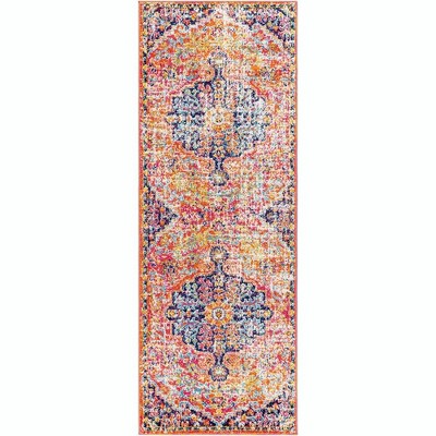 Mark & Day Olivia 2'7"x7'3" Runner Woven Indoor Area Rugs Orange/Dark Blue: Traditional Medallion, Stain-Resistant, Polypropylene