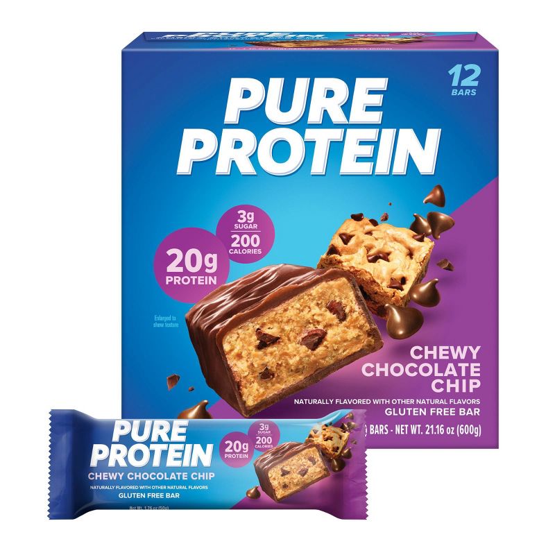 Pure Protein 20g Protein Bar - Chewy Chocolate Chip - 12pk, 1 of 8
