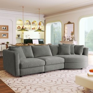Triplet of Indoor Plush Combination Sofas with Three Accent Pillows and a Curved Seating Area, Ideal for Living Rooms, Studies, and Apartments - 1 of 4