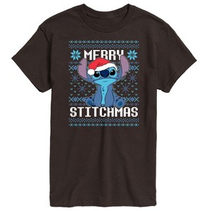 Men's - Lilo and Stitch - Merry Stitchmas Ugly Christmas Pattern Short Sleeve Graphic T-Shirt - 1 of 4