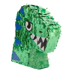 Blue Panda Small T-Rex Themed Dino Pinata for Dinosaur Themed Birthday Party, Green Foil, 11 x 13 x 3 In