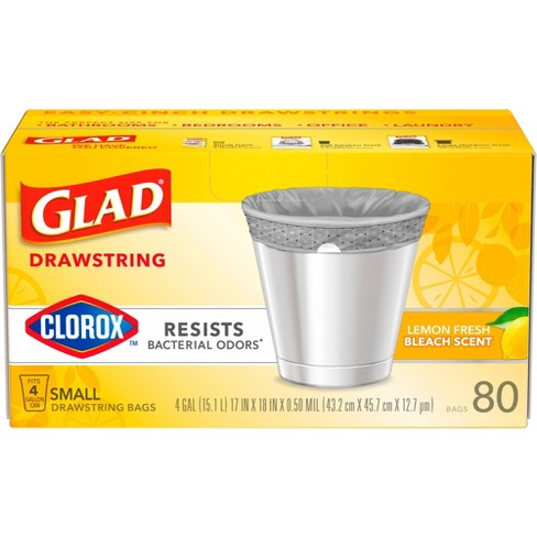 Glad with Clorox 4-Gallons Lemon Fresh Bleach Gray Plastic Wastebasket  Drawstring Trash Bag (34-Count) in the Trash Bags department at