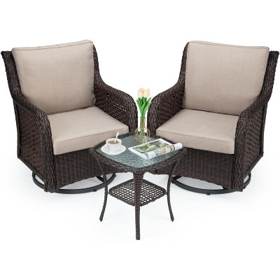 homfan 3-Piece Resin Wicker Patio Chair Set with Metal Frame ¨C Swivel Rotating Outdoor Conversation Set