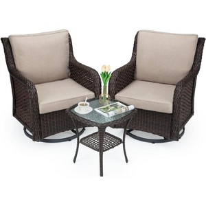 homfan 3-Piece Resin Wicker Patio Chair Set with Metal Frame ¨C Swivel Rotating Outdoor Conversation Set - 1 of 4