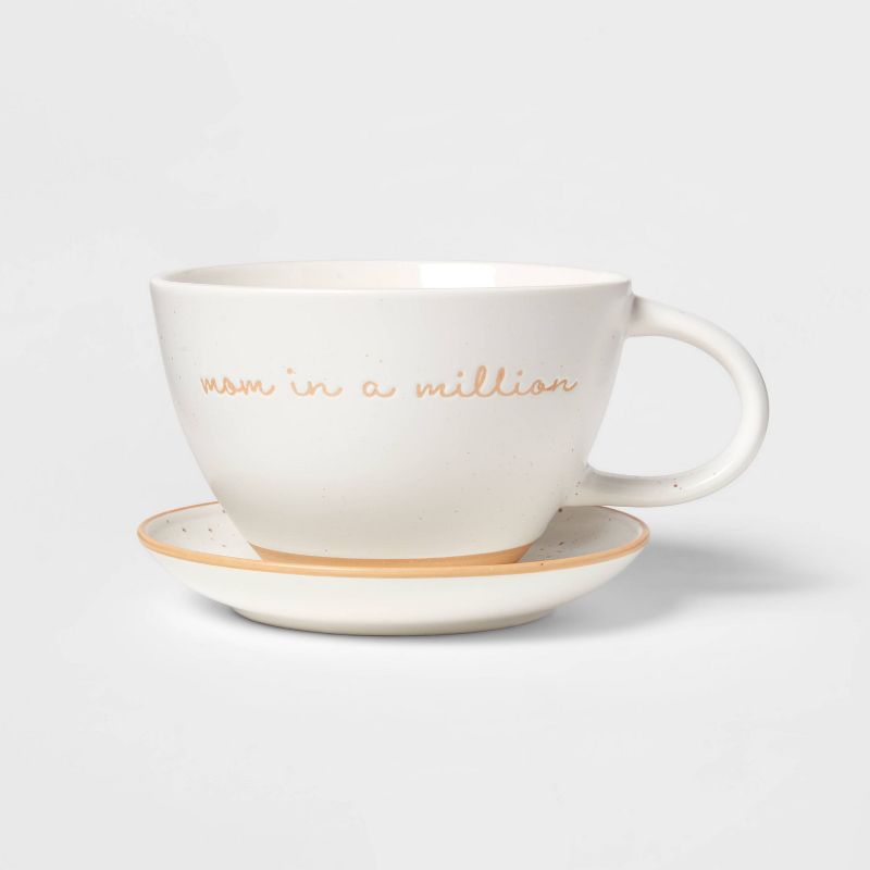 16oz Stoneware Mom In A Million Latte Mug with Saucer - Threshold&#8482;, 1 of 11