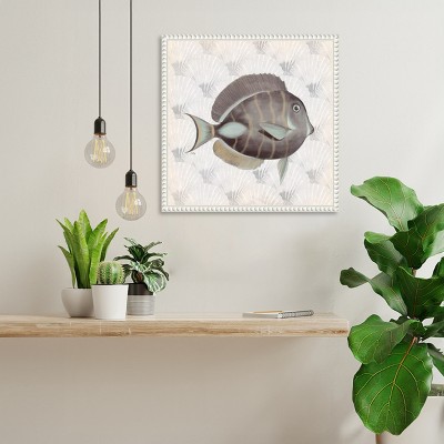 Neutral Vintage Fish Canvas Wall Art with Beaded Frame