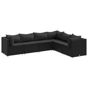 vidaXL - 6 Piece Patio Lounge Set with Cushions - Black Poly Rattan - PE Rattan Garden Furniture for Backyard, Terrace, Patio - 1 of 4