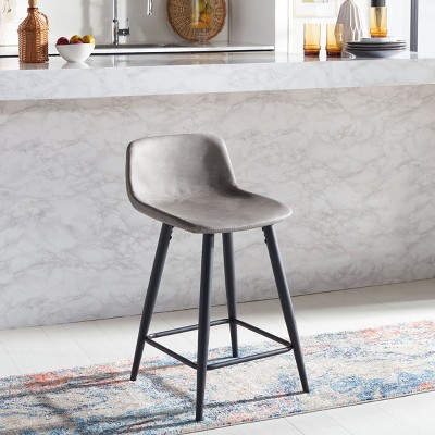 Grey and Black Saddle Style Leather Counter Stool