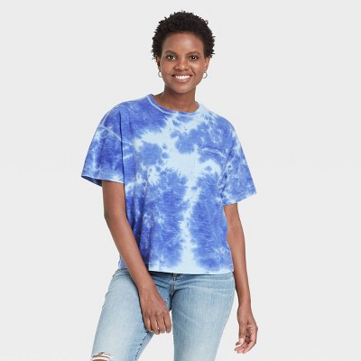 Women's Tie-Dye Short Sleeve Boxy T-Shirt - Universal Thread™ Blue XS