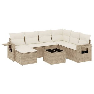 vidaXL 8 Piece Patio Sofa Set with Cushions Beige and Cream Poly Rattan - Without Table - 1 of 4