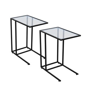 Tangkula 2PCS  Coffee Tray End Table Side TV Stand Lap Snack Teapoy w/ Clear Glass Top - 1 of 4