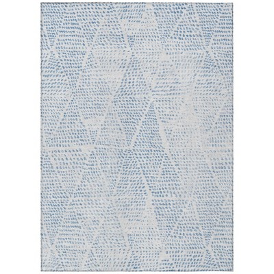 Denim Blue Ivory And Gray Geometric Washable Indoor Outdoor Area Rug