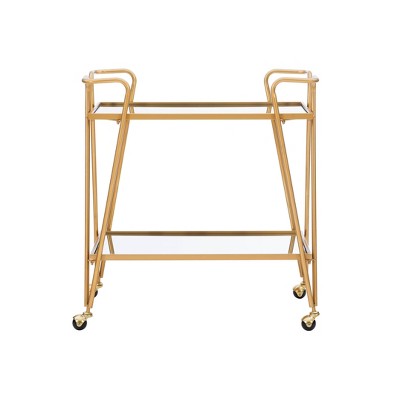 Mid-Century Glam Mirrored Gold Bar Cart with Spacious Storage