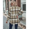 Coolmee Women's Plaid Shirts Long Sleeve Turn-Down Collar Button Down Tops Ruched Waisted Pleated Blouses with Pockets M Green - 4 of 4