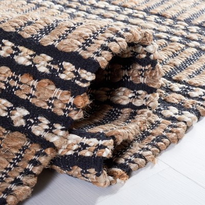 Black and Natural Flat Woven Cotton Area Rug, 9' x 12'