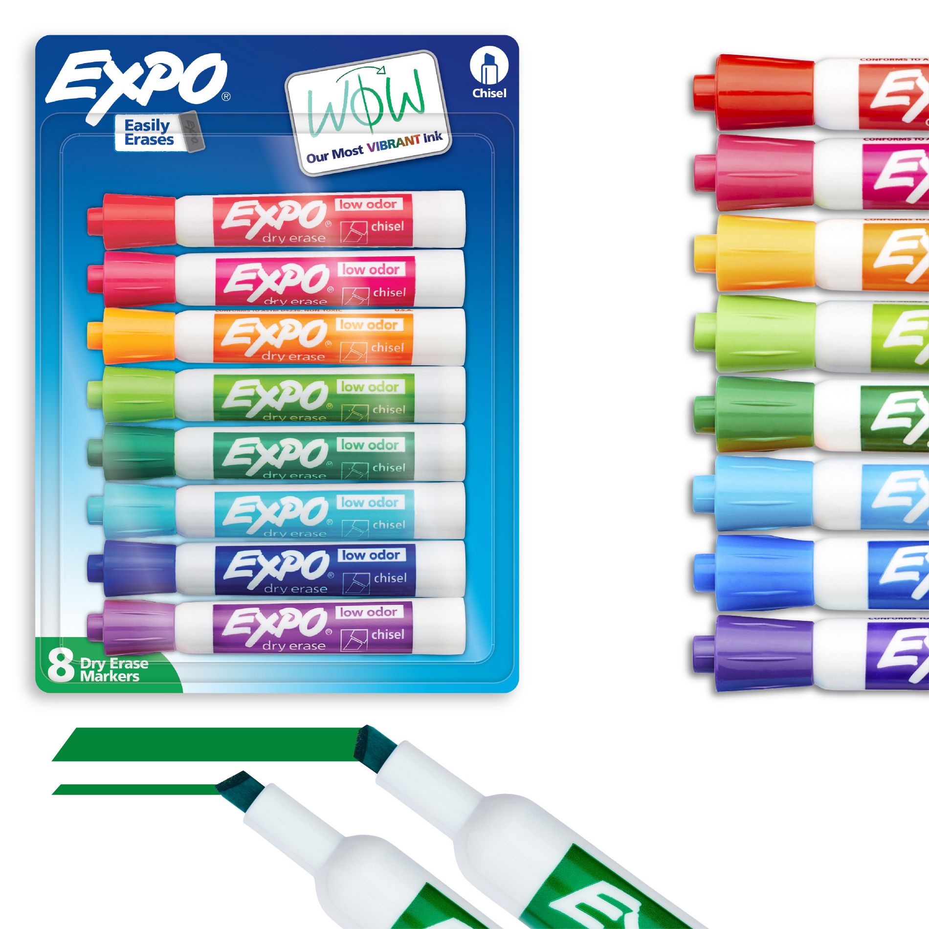 Expo 8pk Dry Erase Markers Chisel Tip New Vibrant Colors, Low Odor