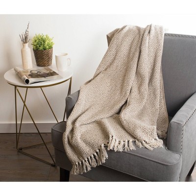 Cozy Cotton Sherpa Double Diamond 50"x60" Throw Blanket - Stone