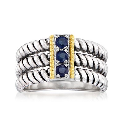 Ross-Simons 0.20 ct. t.w. Sapphire 3-Stone Ring in Sterling Silver With 14kt Yellow Gold