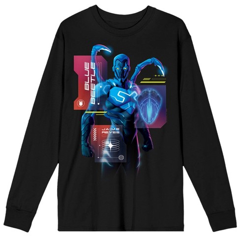 Blue Beetle Superhero Hologram Crew Neck Long Sleeve Black Adult