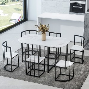 JANSNO Modern 7-Piece Dining Set, 55" Faux Marble Table with Chairs for 6, Kitchen Dining Room - 1 of 4