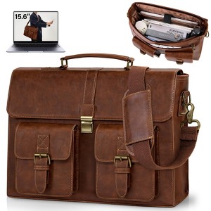 Mens Messenger Bag 15.6 Inch Leather Vintage Laptop Briefcase Waterproof Computer Laptop Bag - 1 of 4